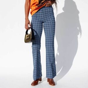 Ganni Women's Stretch Seersucker Pant Mini Check Grenada Sky